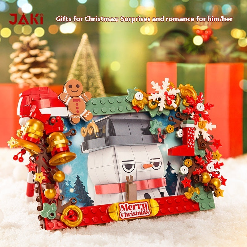 Assembling Building Blocks Christmas Photo Frame Gingerbread House Snow Boots Desktop Ornaments Gathering Toys