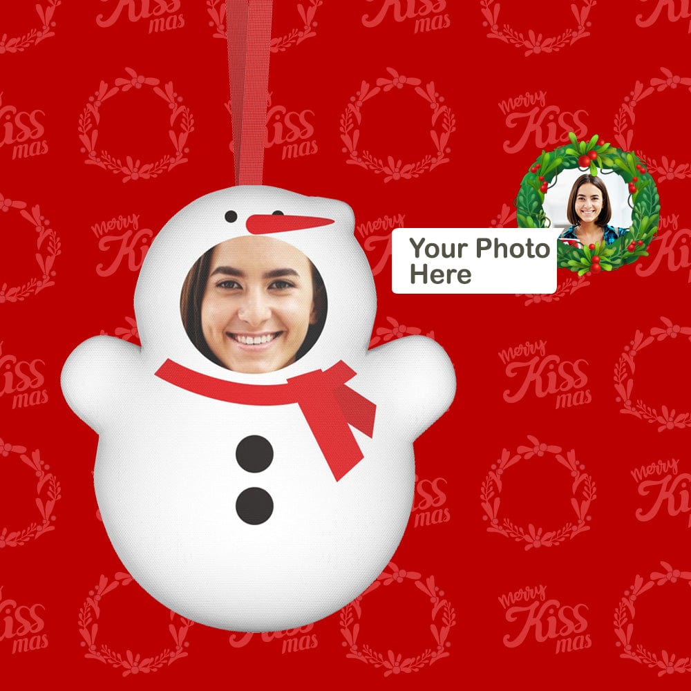 Custom snowman Christmas ornament with face, polyester material, perfect Christmas gift