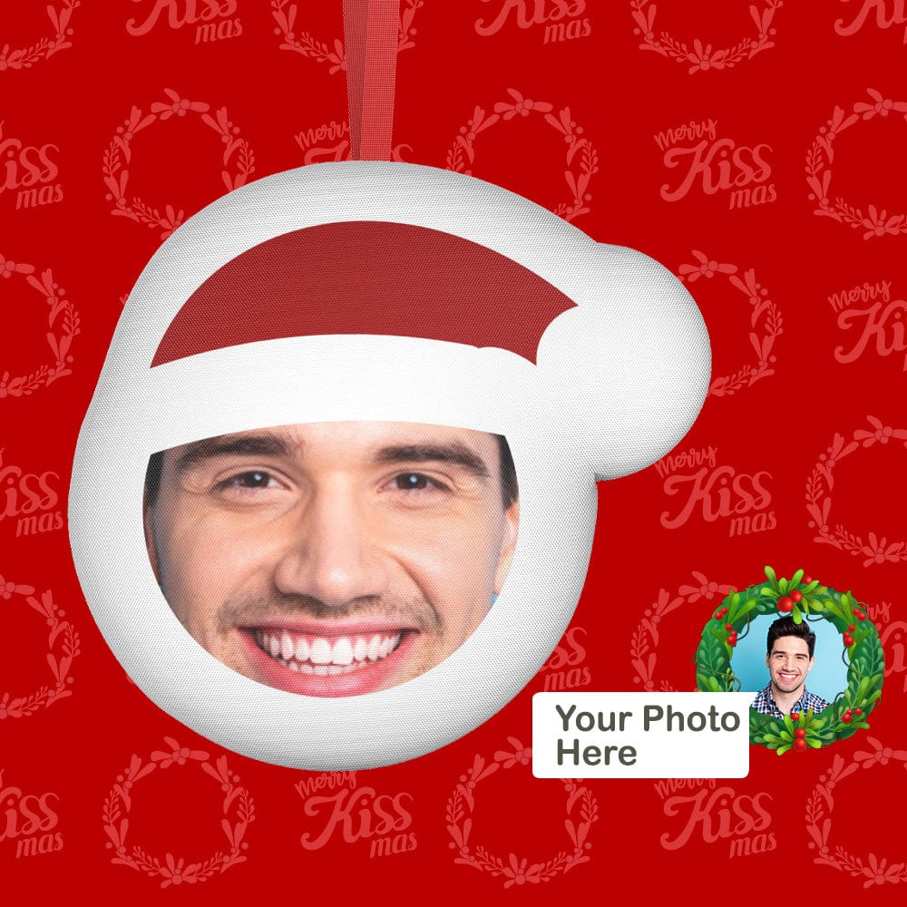 Custom Christmas Ornament with a face inside a Santa hat, polyester material for gifts