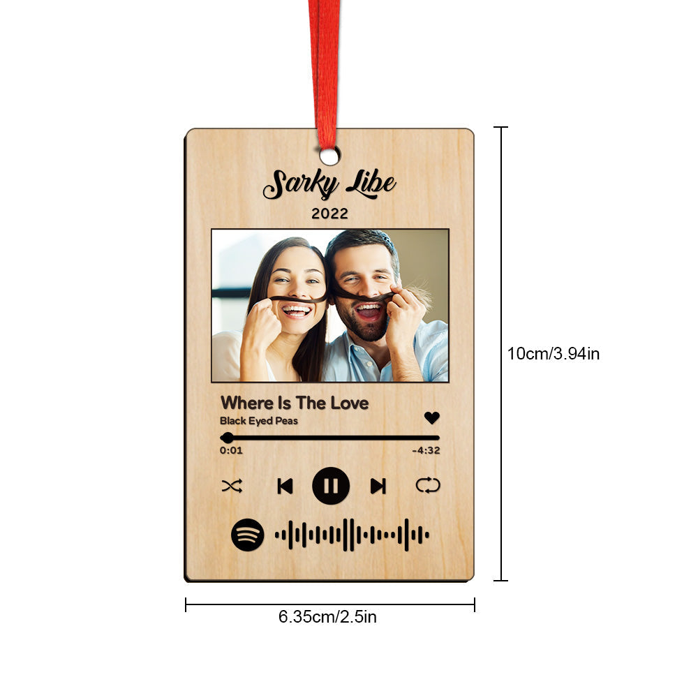 Custom Spotify Christmas Ornament with Couple Photo, Wooden, Unique Gift